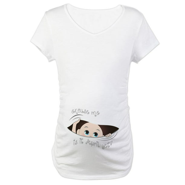 CafePress - Funny Peeking Out Baby April Maternity T Shirt - Cotton Maternity  T-shirt, Cute & Funny Pregnancy Tee 
