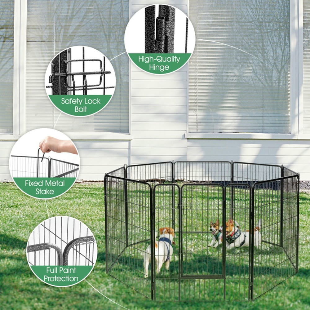 Barara King Dog Gates for The House,Dog Gate for Stairs,Pet Gate Safety Fence, 8 Metal Panel Heavy Duty Pet Playpen Dog Fence with Door-40 Inch