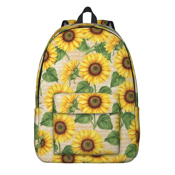 Sunflower and Seed White Pattern Backpack for School, Cute School Bag with Adjustable Shoulder Straps and Padded Back, 15.7"x11.8"x5.5"