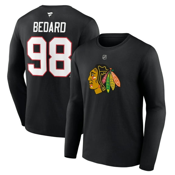 Men's Fanatics Connor Bedard-Black Chicago Blackhawks Authentic Stack Long Sleeve Name & Number T-Shirt