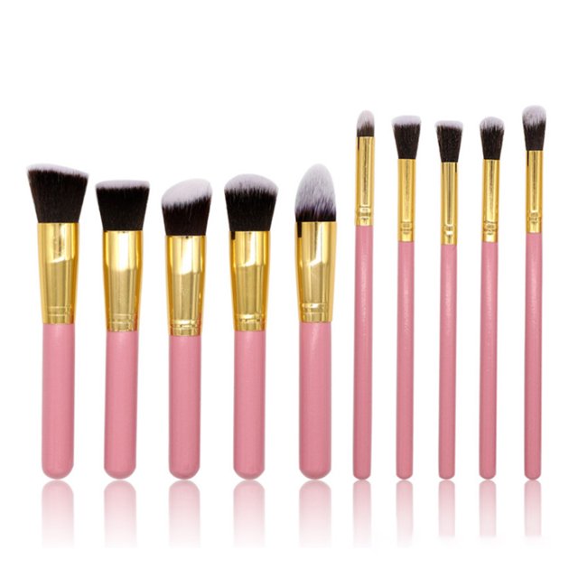 10Pcs Makeup Brushes Set with 5 Large and 5 Small Fiber Hair Brushes Cosmetic Beautify Tool Kit