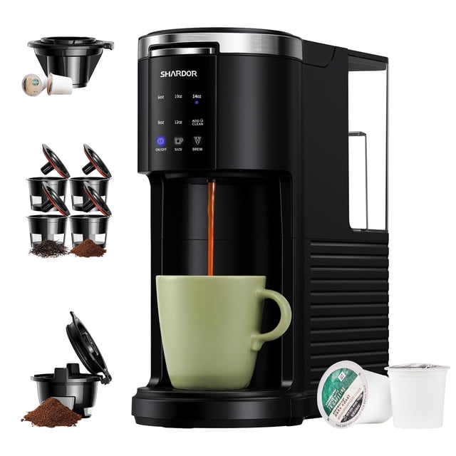 SHARDOR 3 in 1 Coffee Maker, K Cup Coffee Maker Compatible with Ground Coffee & Teas, Single Serve Coffee Machine, 6–14oz Brew Sizes, 40oz Deta