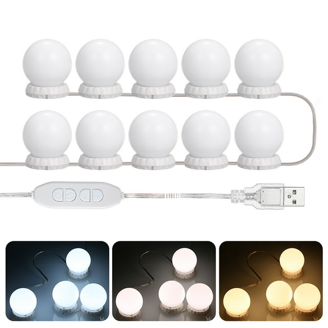 Trousse de Lumières Miroir à DEL pour Coiffeuse avec 10 Ampoules, 10 Niveaux de Luminosité Réglables et 3 Modes d'Éclairage, Guirlande Lumineuse Miroir USB pour Table de Maquillage