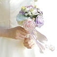 thumbnail image 5 of Esaierr Bouquet Silk Rose Bouquet Bouquet Bridesmaid Wedding Bearer Fake Bouquet Wedding Supplies Lake Blue Patchwork Color, 5 of 5
