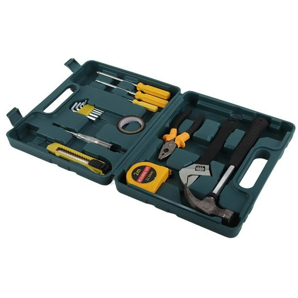 Juego de 16 herramientas de reparación, kit de herramientas de mantenimiento del hogar con caja de herramientas para el hogar y el automóvil, juego de 16 piezas