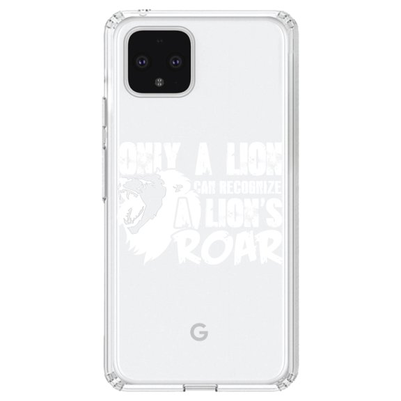 DistinctInk Clear Shockproof Hybrid Case for Google Pixel 4 (6.1" Screen) - TPU Bumper Acrylic Back Tempered Glass Screen Protector - Only a Lion Recognize Lion's Roar