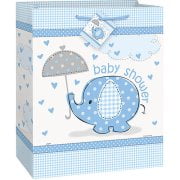 (3 Pack) Elephant Baby Shower Gift Bag, 13 x 10.5 in, Blue,