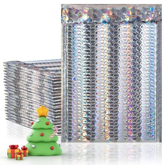 Holographic Metallic Bubble Mailers, 10 pack, 7 x 11 in, Opaque Self Seal Padded Envelopes