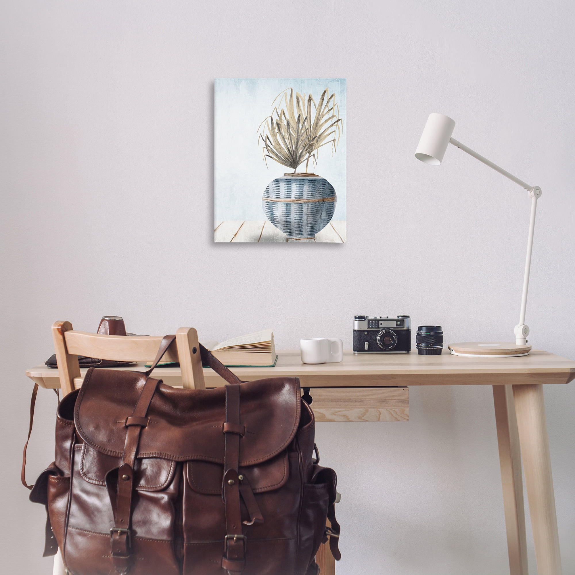 Stupell Industries Plant in Woven Vase Plants & Flowers Painting Wrapped Canvas Art Print Wall Art, 24 x 30