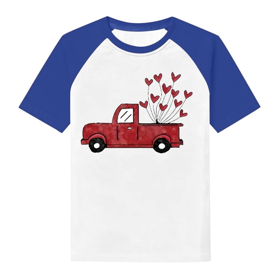 VNKIDY Boys TShirts Kids Cartoon Valentines Graphic Prints Tees Short Sleeve Crewneck Loose Fit Top For Holiday Casual Daily Wear Versatile Top Blue 10-11Years
