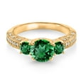 thumbnail image 2 of Gem Stone King 18K Yellow Gold Plated Silver Green Nano Emerald and White Moissanite Engagement Ring for Women (1.90 Cttw, Gemstone May Birthstone, Round 7MM and 4MM, Size 5), 2 of 3