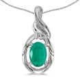 thumbnail image 1 of 10k White Gold Oval Emerald And Diamond Pendant with 16" Chain, 1 of 3