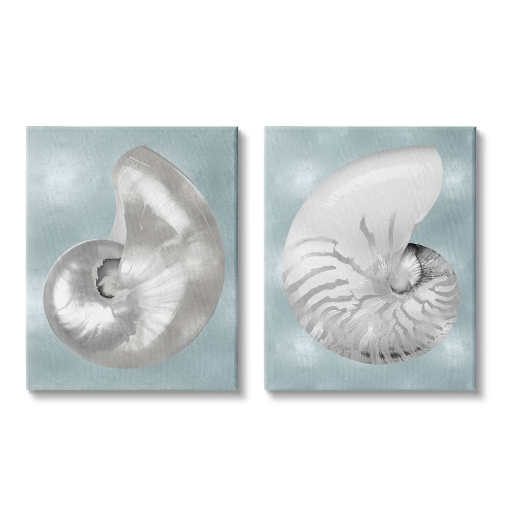 Stupell Industries Minimal Nautilus Shell Silver Glam Design Over Blue Canvas Wall Art Design By Caroline Kelly 2 Piece 16 X Walmart Com Walmart Com