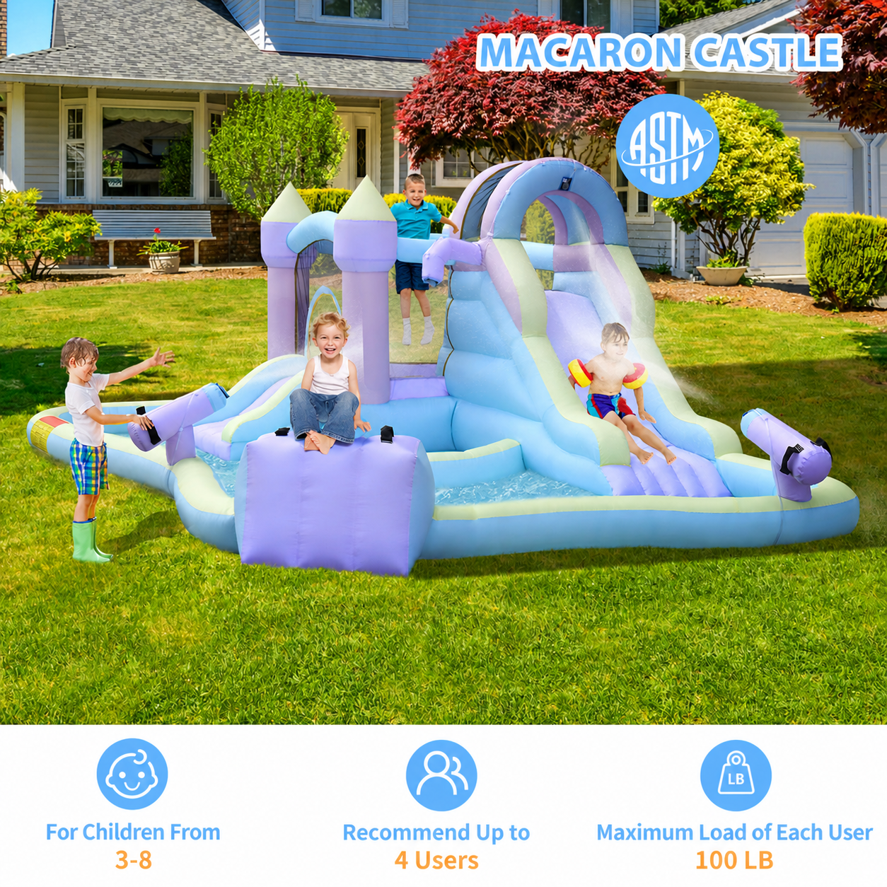 Ktaxon 7-in-1 Inflatable Water Slide Bounce House with Blower, 217" x 138" x 83", Mini Surf Zone Water Park w/ Bounce Area & Shower Spray Cooling Area, Kids Backyard
