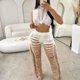 thumbnail image 5 of Conjunto de dos piezas de crochet con degradado de color para mujer, top corto de playa de verano y pantalones de pierna ancha con borlas y agujeros, trajes de vacaciones, 5 of 5