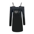 thumbnail image 4 of Vestido de manga larga para mujer Vintage A-Line Swing Fiesta informal Cuello en V Vestidos con incrustaciones de diamantes Fridja  NMB1534, 4 of 7