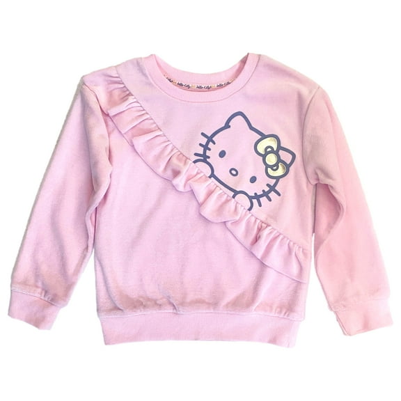 Girls Pink Ruffle Hello Kitty Cozy Soft Sweatshirt Sweat Shirt (5)