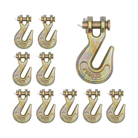 10 Pack 1/4" Grade 70 Clevis Grab Hooks - 11660 lbs Breaking Strength Forged Steel - Chain Grab Hook for Truck Tractor Flatbed - Heavy Duty Grab Hooks for Lifting, Rigging, Forklift
