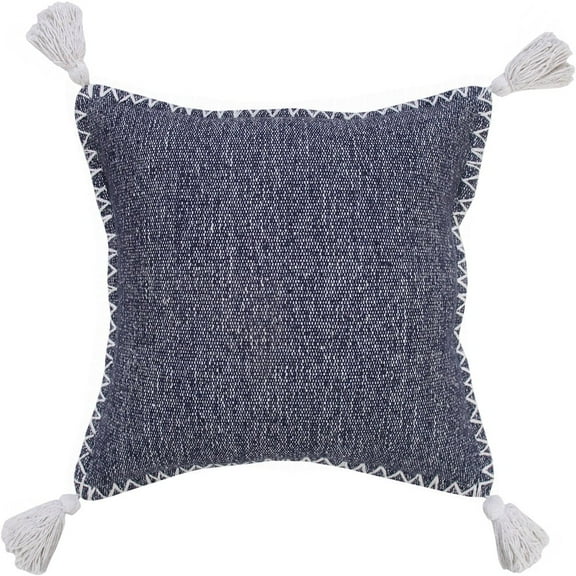 LR Home Solid Stonewash Boho Farmhouse Embroidered Edge Throw Pillow with Tassels