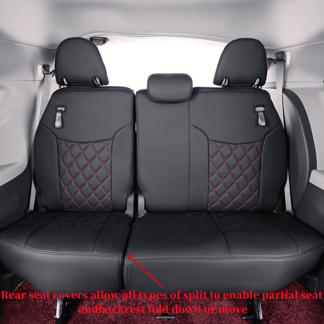 coverdream Sienna Car Seat Covers Custom Fit for 2011-2020 Toyota Sienna LE,XLE,Limited,L,XLE Premium,Limited Premium,7-Seater Leather Auto Seat Covers(Full Set,Black/Red)