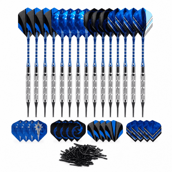 Beloadence 12-Piece Soft Tip Darts Set, Aluminum Barrel Electronic Dartboard Darts, Blue and Black Style