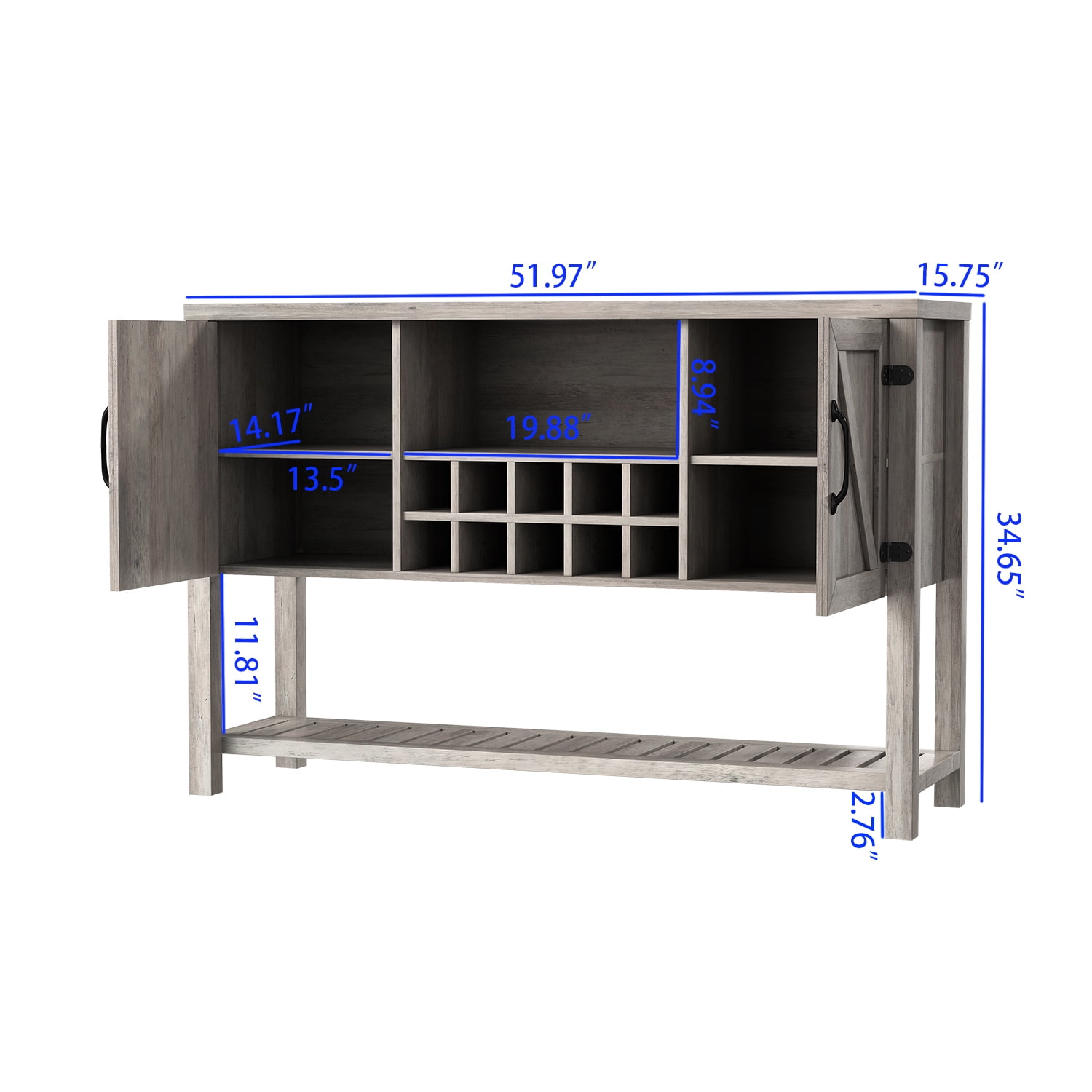 Kadyn 52 Inch Console Cabinet, Particle Board Storage Cabinet with Wine Cabinet, Media Entertainment Center Cabinet Console Table for Dining Living Room, Antique Gray Kadyn 52 Inch Console Cabinet, Particle Board Storage Cabinet with Wine Cabinet, Media Entertainment Center Cabinet Console Table for Dining Living Room, Antique Gray
