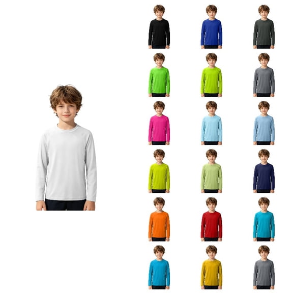 Boys Raglan Long Sleeve Rash Guard Swim Shirt, Kids Quick Dry Solid Color Sun Protection Beach Swim Top for 3-12 Years Multiple Colors