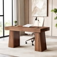 thumbnail image 3 of 1Easylife 55 Inches Long Computer Desk, Large Brown Wooden Home Office Desk with Heavy Duty Pedestal, Modern Simple Style Study Writing Table, 3 of 16