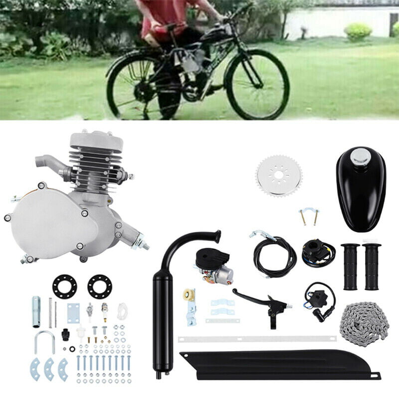 50cc 2 Stroke Cycle Motor Kit Motorized Bike Petrol Gas Bicycle Engine for Most 26 or 28' Wheeled Bikes with V-Frame for Mountain and Road Bike Gas Motor Bike Black Silver 