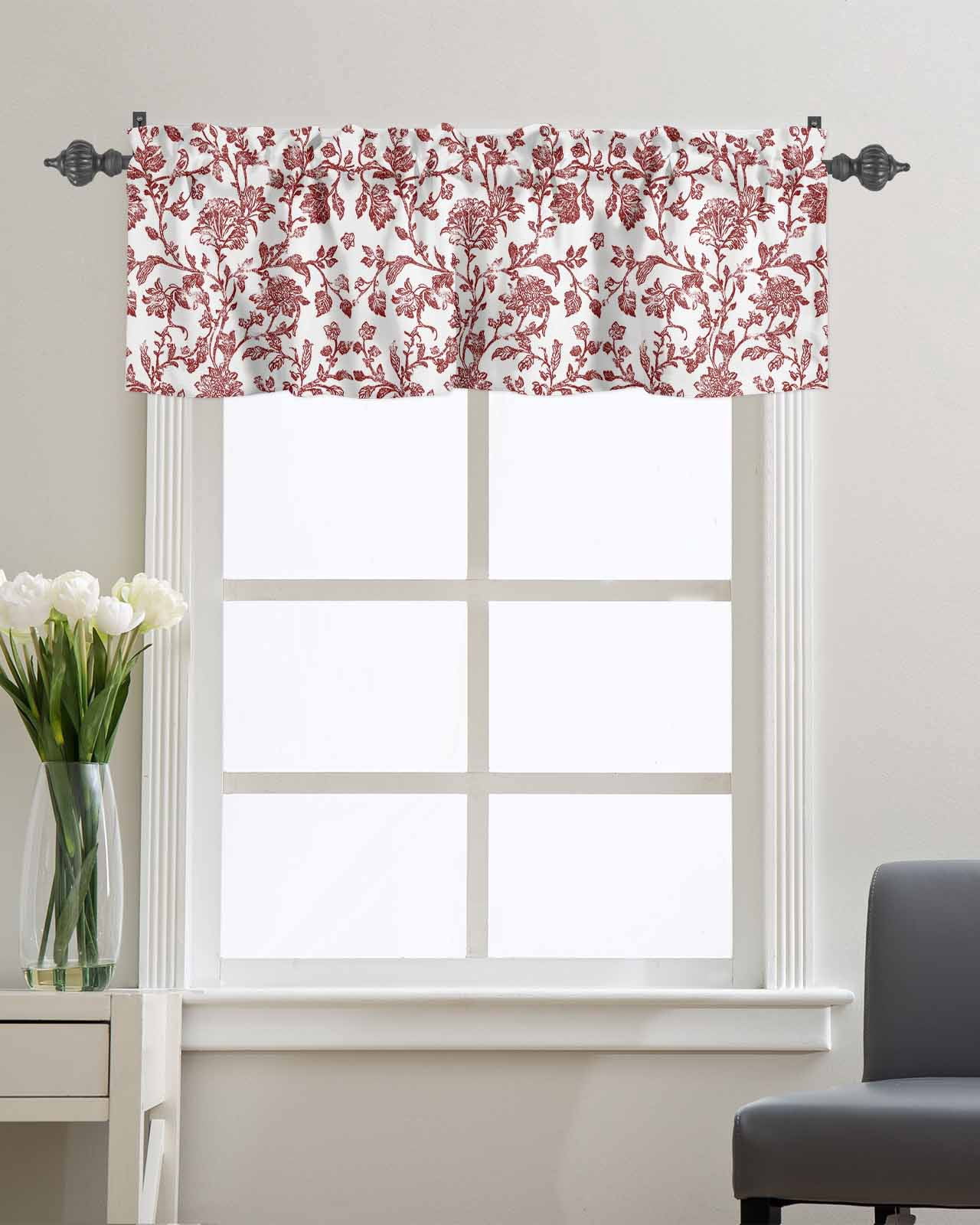 Red Pastoral Flower Curtain Valances for Kitchen Windows,Rod Pocket Short Valance Vintage Rustic Farmhouse Floral Window Treatment for Living Room Bathroom Bedroom,54" x 18"-1 Panel