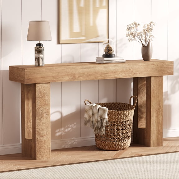 63" Console Table Behind Couch, Wooden Long Entryway Table for Living Room, Hallway, Entrance, Modern Farmhouse Style, Natural Wood Color