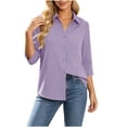 thumbnail image 4 of Maplenight Button Down Shirts for Women 3/4 Sleeve Collared Shirt with Pocket Relaxed Fit Work Office Business Casual Tops, 4 of 6