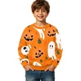 thumbnail image 3 of Boys Girls Halloween Sweatshirt All-cut Print Pullover Fall Long Sleeve Crewneck Loose Fit for Casual Wear Orange-2,13-14 Years, 3 of 4