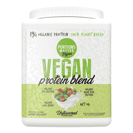 Portions Master Vegan Protein Blend Powder, Plant-Based, Gluten-Free, Dairy-Free (Unflavored 375g)
