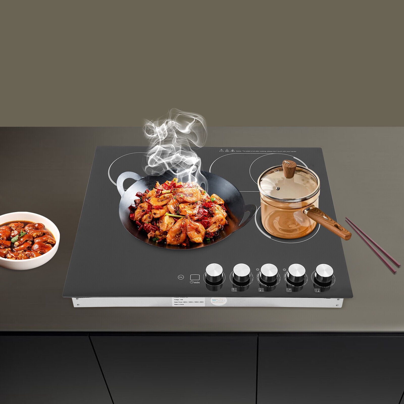 Modern 110V Electric Cooktop Black Electric Stovetop 4 Burners Electric Cooktop for Homes, Restaurants
