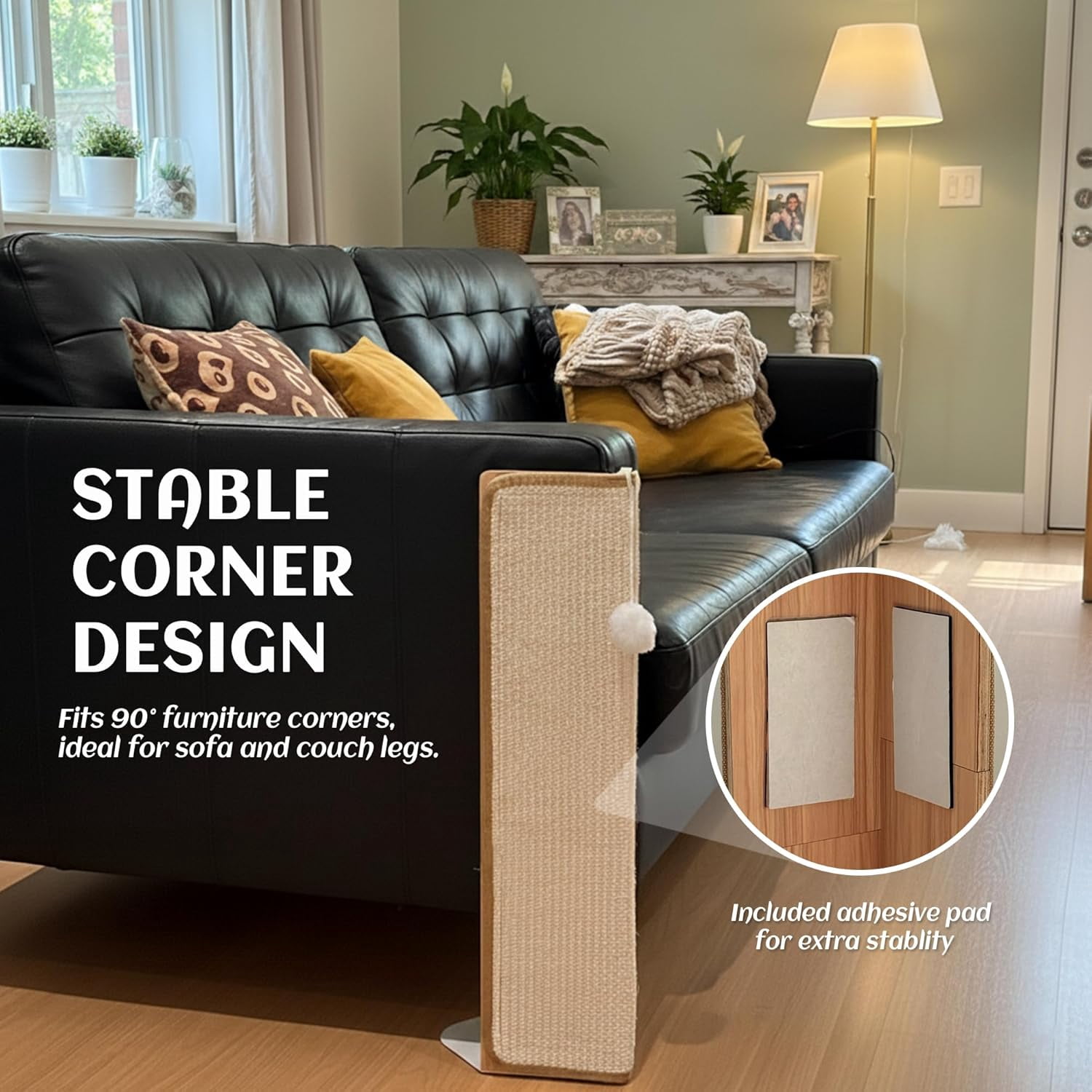 Under-Furniture  Scratcher, 23.6'' Sisal Scratching Post for Couch Corner, Furniture Protector Scratch Pad for Sofa with Toy Ball