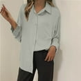 thumbnail image 2 of Besolor Women Button down Shirts with Pocket Long Sleeve Office Blouses V Neck Casual Loose Collared Business Tops, 2 of 4