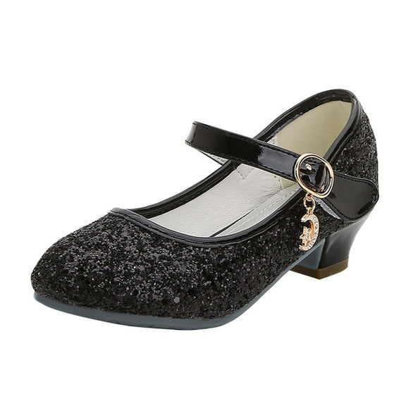 ZACPNCV Girls Dress Shoes Mary Jane Flower Girls Shoes Cute Princess Low Heels for School Wedding Party Black 4-4.5 Years
