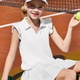thumbnail image 6 of Girls Short Sleeve Polo Shirts Kids Ruffle Puff Sleeve Tops Button Collar School Uniform Shirts 5-14 Years White 100, 6 of 8