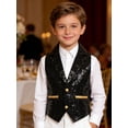 thumbnail image 2 of TiaoBug Boys Sequin Vest Sleeveless Sparkly Slim Fit V-neck Waistcoat Stage Performance Hip-Hop Jazz Dance Top Black 8, 2 of 5