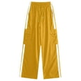 thumbnail image 2 of BRGZLK Women's Cargo Pants Trendy Spring Summer Elastic Waist Solid Color Wide Leg Pants Work Straight Leg Casual Kids Wear Outside Pants Streetwear Yellow 15-16 Years, 2 of 5
