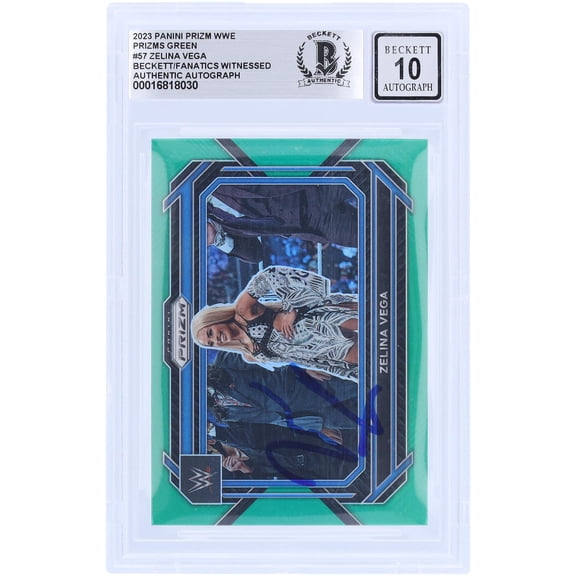 Zelina Vega WWE Autographed 2023 Panini Prizm Green Prizm #57 Beckett Fanatics Witnessed Authenticated 10 Card - Fanatics Authentic Certified