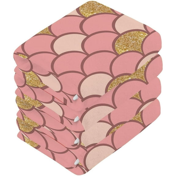 Coolnut 6 PCS Rose Gold Glitter Fish Scale Washcloths, 12 X 12 Inches Cotton Wash Cloths, Highly Absorbent and Soft Face Towels for Bathroom,Gym,Hotel and Spa