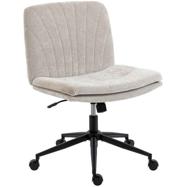CoSoTower Chaise à Croisillons avec Roues, Grande Chaise de Bureau Sans Accoudoirs, Hauteur Réglable, Inclinaison, Beige