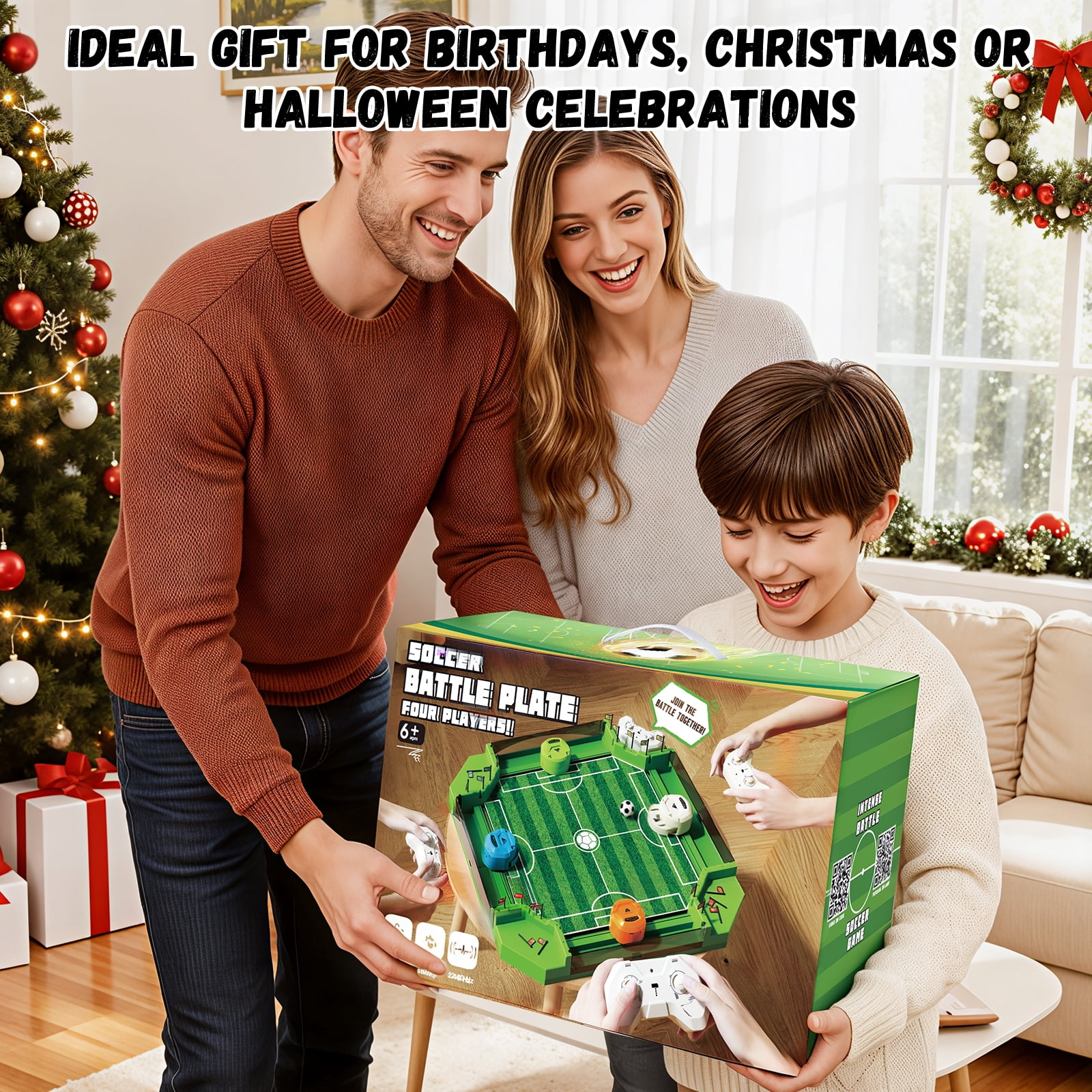 KNMDU Remote Control Foosball Table, 4-Player Sports Character Soccer Toy for Kids and Family, Ages 6+