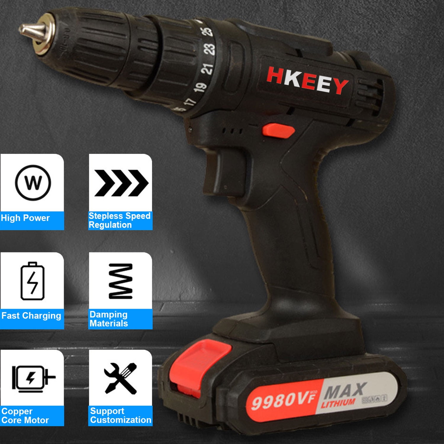 Camkey Cordless Drill，21V Electric Power Drill with 2 Lithium-Ion Battery & Charger，Cordless Drill / Driver for Home Improvement & DIY Projects
