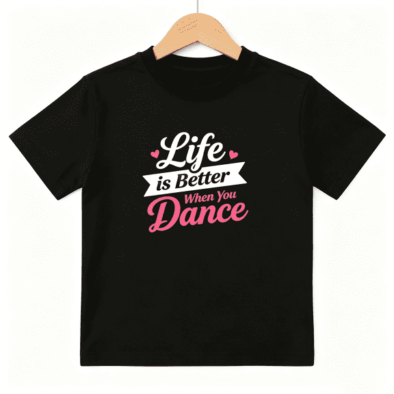 Dance Lovers Girls Graphic Tee, Cute Life Is Better Dancing 100% Cotton Kids Short Sleeve T-Shirt