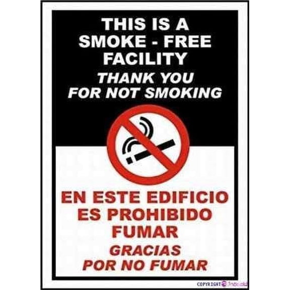 Street sign warning plaque Tin Wall Art Bilingual Smoke-free Facility For Property New Metal Office Signs (Aluminum) Size: 8 x 12 inch