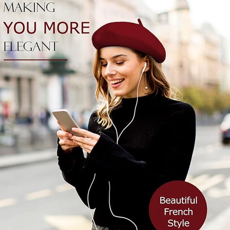 9415 Women French Wool Beret Hats - Reversible Solid Color Classic Beanie French Style Beret Hats for Women Knit Artist Hats Classic  main image 2