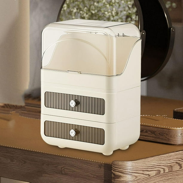 Organizador de almacenamiento de maquillaje, vitrina de cosméticos con cubierta transparente, escritorio de tocador para dormitorio , Limpiar 3 capas
